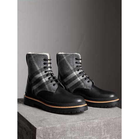 burberry lace up shearling boots|burberry check back boots.